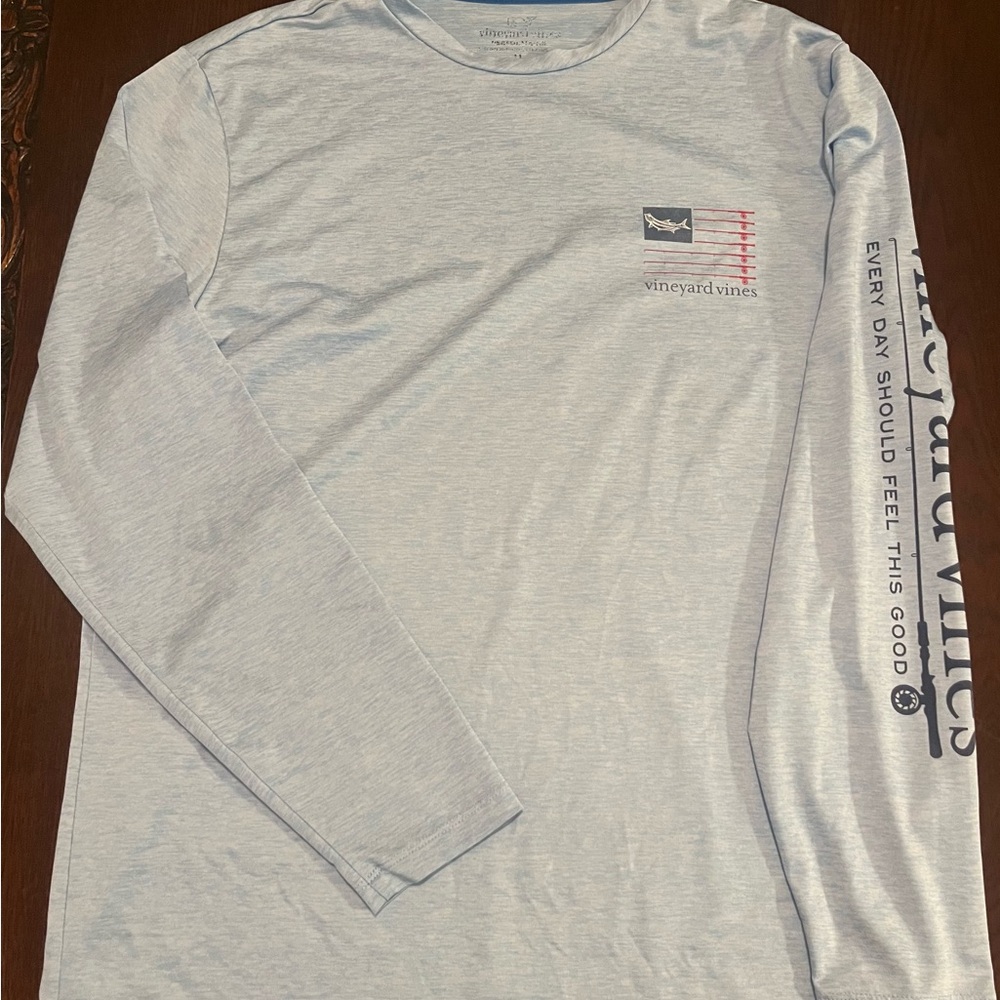 Vineyard Vines Tarpon Rod Flag Long-Sleeve Harbor Performance Tee Blue Heather